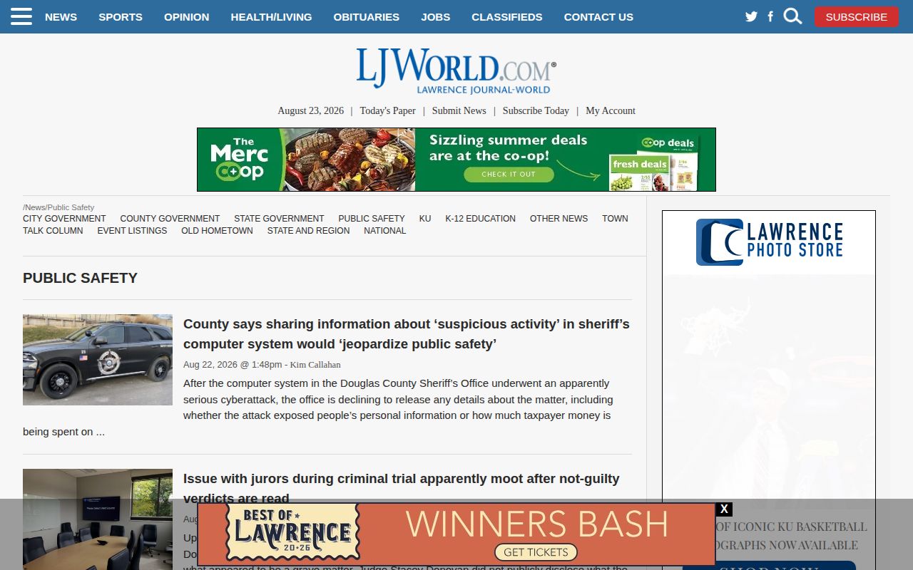 Douglas County arrest news Lawrence Journal-World Public Safety section