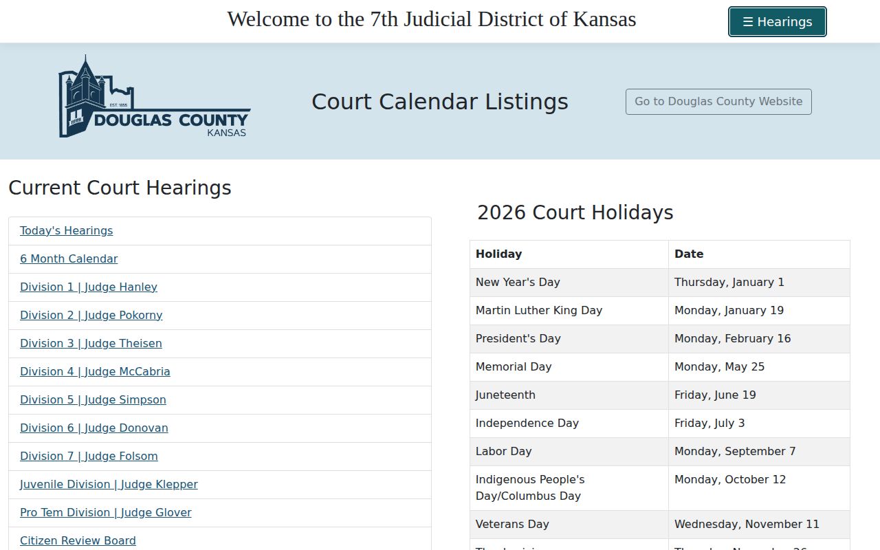 Douglas County arrest case hearing calendar